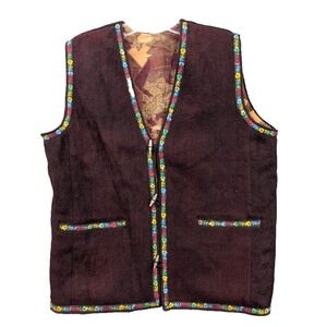 Vintage‎ Ukrainian National Floral Embroidered Vest Women's Large? Pockets Boho